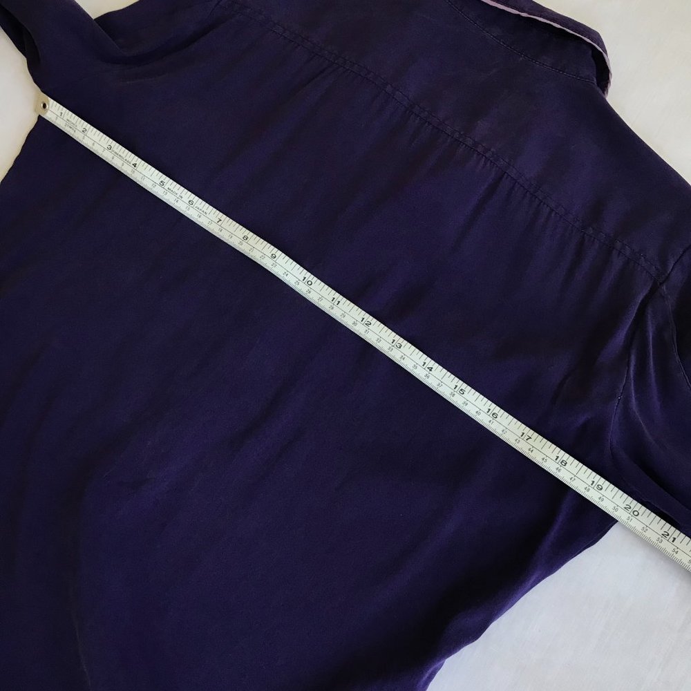 Y2K Vntg Zac Posen Z Spoke 10 Stretch Silk Purple Blouse Peter Pan Collar Piping - Picture 8 of 9